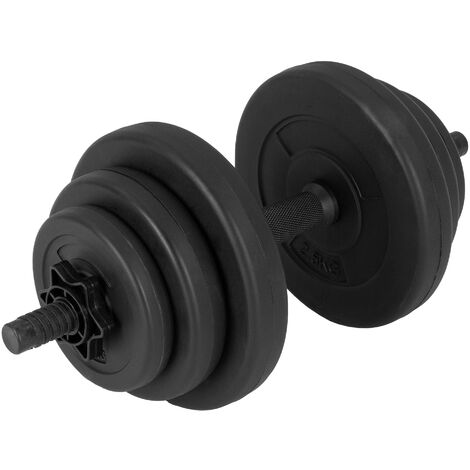 Haltéres 10 kg barre + plaques poids gym fitness entraînement musculation noir