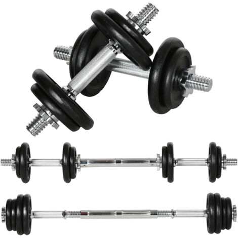 Haltères 2 en 1 20 kg réglables, barre connexion, antidérapant, musculation maison
