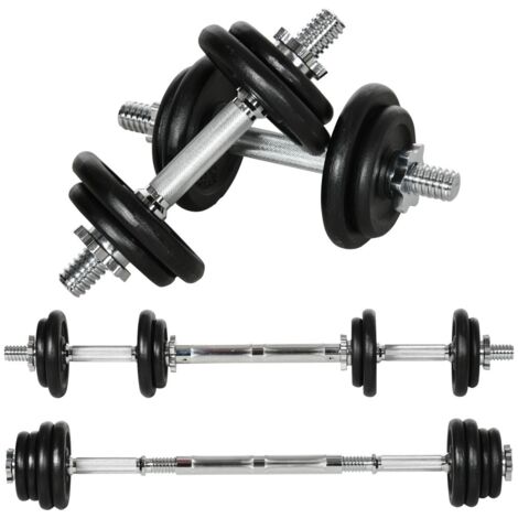 Haltères 2-en-1 Réglables-20kg-Haltère et Barre Antidérapant-Inoxydable-Tube de Connexion-95x16x16(cm)