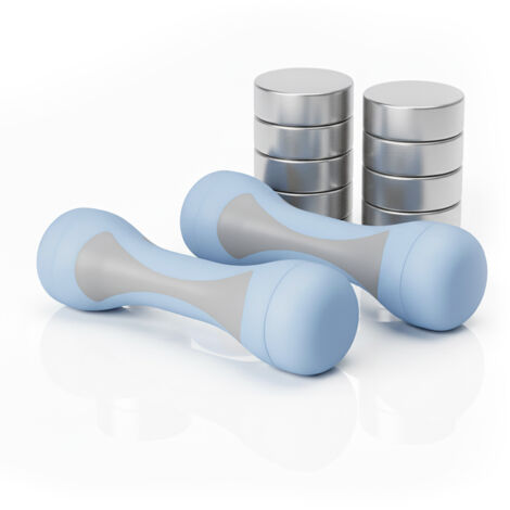 Haltères ajustables Relaxdays, lot de 2, poids réglables de 1 à 2 kg, surface en caoutchouc, bleu/gris.