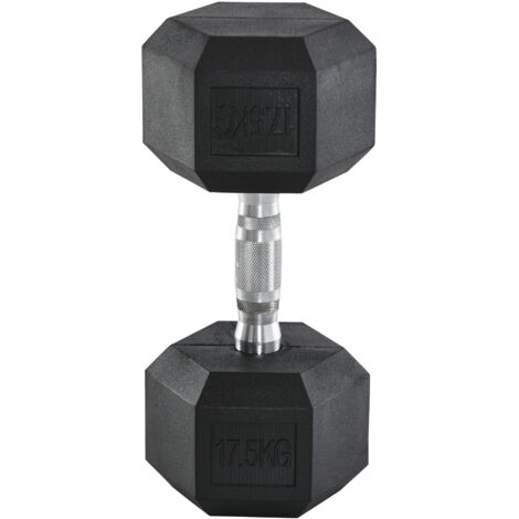 Haltères hexagonales 17,5 kg, fonte avec revêtement caoutchouc noir, parfait pour musculation, fitness et home gym