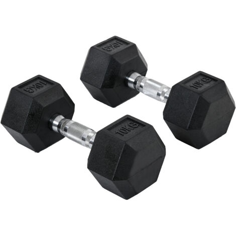 Haltères hexagonales 2 x 10 kg, fonte avec revêtement caoutchouc, musculation