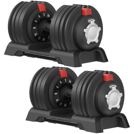 Haltères Réglables, Lot de 2, Kit de Poids 3-24 kg, Rangement Pratique, Musculation à Domicile, Rouge et Noir