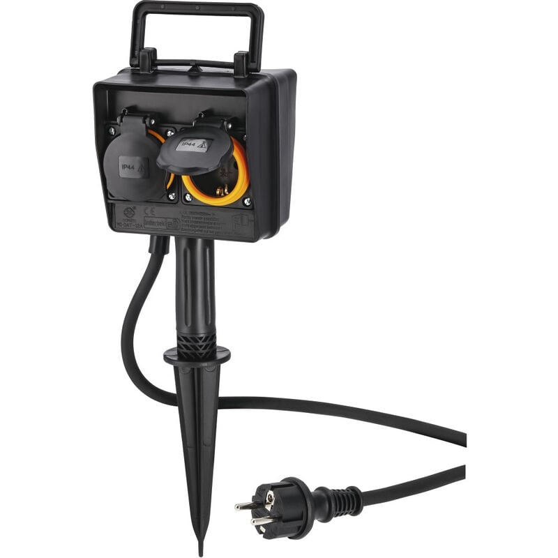 Hama - prise extérieure double, avec minuterie et piquet de terre, résistante aux