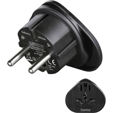 Hama 00223454 Adattatore da viaggio Reiseadapter Typ E und F, 3-polig, universal, Welt nach Europa, Schwarz