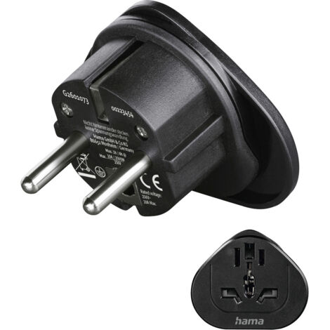 Hama 00223454 Reiseadapter  Reiseadapter Typ E und F, 3-polig, universal, Welt nach Europa, Schwarz