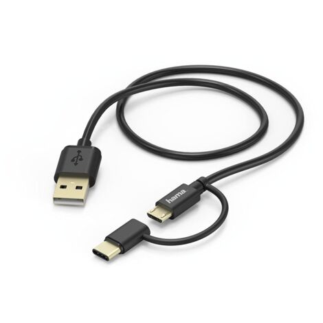 Hama 2in1 Micro-USB-Kabel mit USB Type-C-Adapter, 1 m, Schwarz