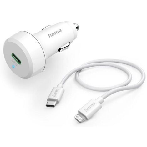 Hama Auto-Schnellladegerät mit Ladekabel Lightning, PD, 20 W, 1 m, Weiß Station de charge pour voitu