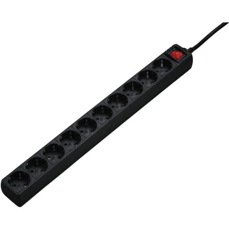 Hama Bloc multiprises 10 prises, avec interrupteur lumineux, cable de 3 mètres, Robuste et sûr, Couleur noir.
