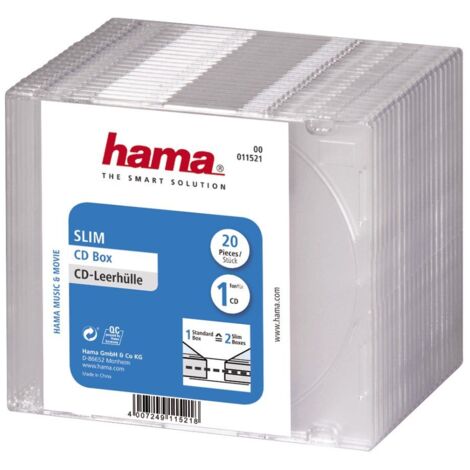Hama Busta slim per CD 00011521 1 CD/DVD/Blu-Ray Trasparente Polistirolo 20 pz.