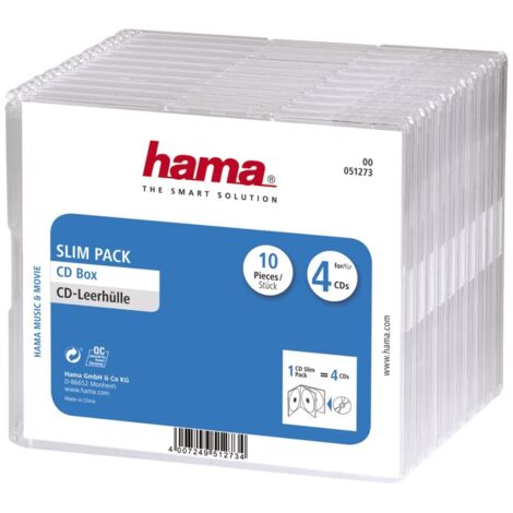 Hama Busta slim per CD 00051273 4 CD/DVD/Blu-ray Trasparente Polistirolo 10 pz.