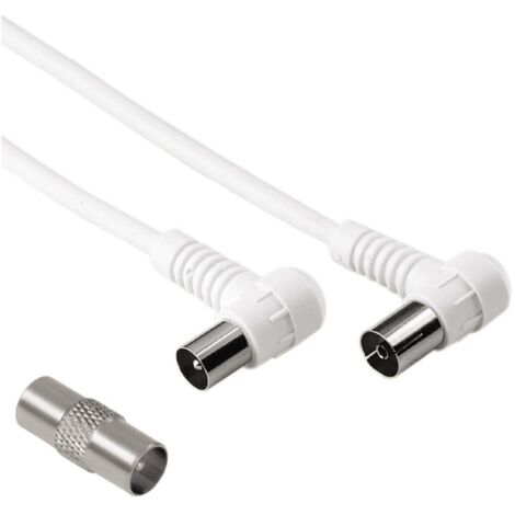 Hama Cavo antenna 90° M F con adattatore M M 3 metri 75 dB bianco