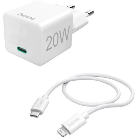 Hama Chargeur USB 20 W 1x USB-C®, 1x Apple Lightning blanc intérieure R283762
