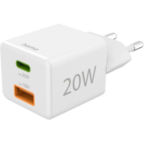 Hama Chargeur USB 20 W 1x USB-C®, 1x USB-A chargeur rapide Power Delivery, QC 3.0 intérieure 00201991 Q519553