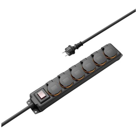 Hama Ciabatta Elettrica Esterna a 6 Prese, Impermeabile IP44, Interruttore, 2 m (Presa da Giardino, Multipla, Protezione da Contatto, 45°) Nero