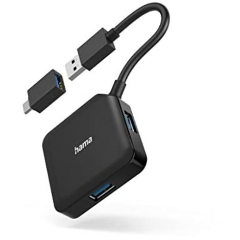 Hama Hub USB 3.0 da tavolo, 4 porte, cavo integrato con adattatore Type C,nero