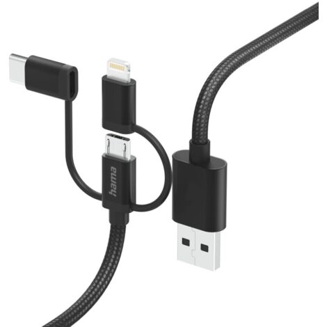 Hama Kabel Chrg Mult. 3 in 1, USB-A - Micro-USB, USB-C und Lightning, 1,5 m, nr