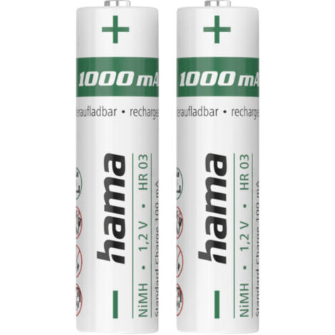 Hama NiMH-Akkus, AAA Micro, 1000 mAh, 1,2 V, 2 Stück Micro (AAA)-Akku NiMH 1.2 V 2 St.