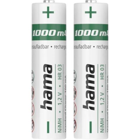 Hama NiMH-Akkus, AAA Micro, 1000 mAh, 1,2 V, 2 Stück Pile rechargeable LR3 (AAA) NiMH 1.2 V 2 pc(s) W247653
