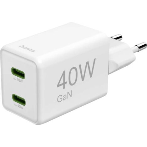 Hama Schnellladegerät, GaN, 2x USB-C, Super-Mini-Ladegerät, PD, 40 W, Weiß Chargeur USB 40 W blanc W284103