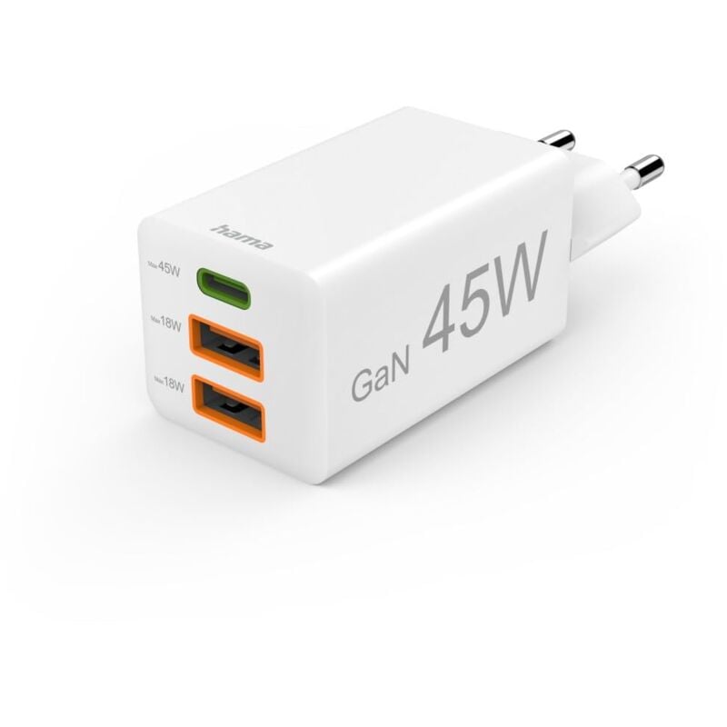 Hama - Charg. Fast, gan, 1 usb-c pd, 2 usb-c pd, 2 usb-a qc, mini-chargeur, 45 w, Blanc