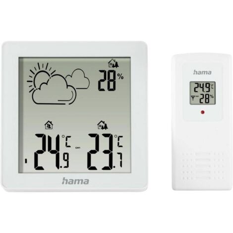 Hama Stazione meteo (con sensore esterno, termometro interno ed esterno, igrometro interno ed esterno, previsioni meteo con simboli, da appoggiare e appendere, batterie incluse
