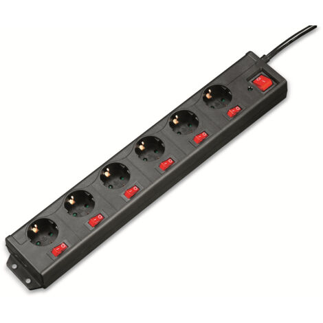 HAMA Steckdosenleiste, 6+1, XL, 6-fach, einzeln schaltbar, schwarz