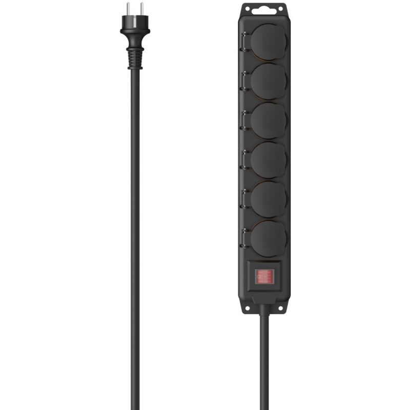 Multiprise, 6 prises, pour ext. IP44, interr., montage mural, 2 m, nre Hama 00223065