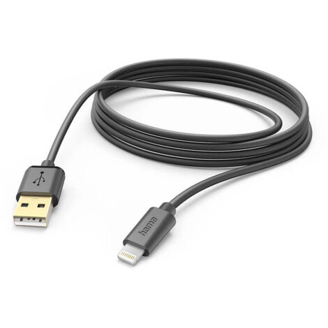 Hama USB-Ladekabel USB 2.0 Apple Lightning Stecker, USB-A Stecker 3.00 m Schwarz 00201582