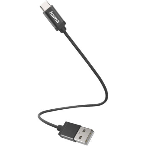 HAMA USB-Ladekabel USB-A - USB-C, 0,2 m, Nylon, Schwarz