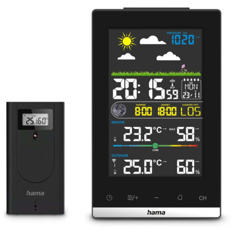 Hama Wetterstation Jamaika, mit Außensensor, Funk, Wecker, Raumklima, Schwarz 00222239 Station météo radiopilotée Nom