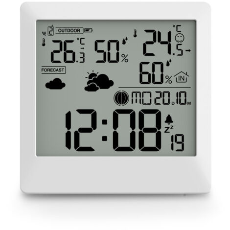 Hama Wetterstation Palawan, mit Außensensor, Funk, Wecker, Thermo/Hygro, Weiß 00222238 Station météo radiopilotée