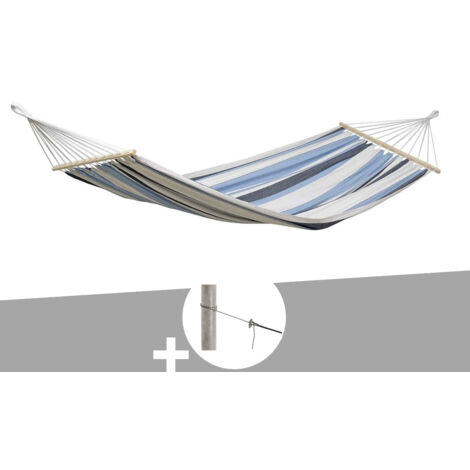 Hamac 1 place Samba marine en polycoton + Kit fixation Smartrope - Amazonas