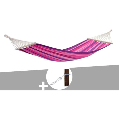 Hamac 1 place Tonga candy en polycoton + Kit fixation Smartrope - Amazonas