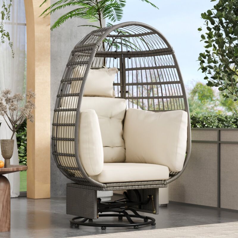 Hamac 100x80x150 cm, avec assise et coussin de tête extra épais, rotation à 360°, osier tressé, capacité de charge 160 kg, fauteuil en forme d'œuf