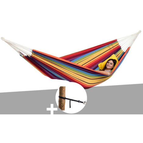 Hamac 2 places Barbados arc-en-ciel + Kit attaches T-Strap- Amazonas