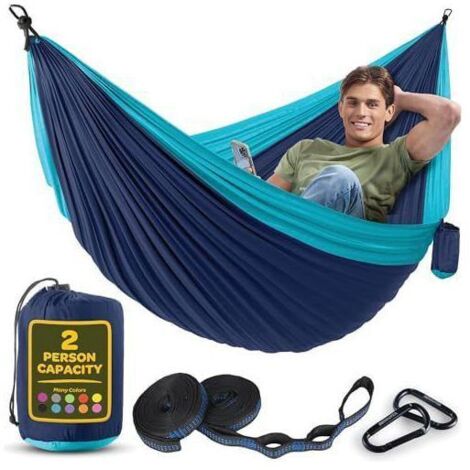 Hamac 2 Places, Pliable, Ultra-Léger et Portable, Capacité 350 kg, Idéal pour Jardin, Camping, Voyage, Bleu Foncé