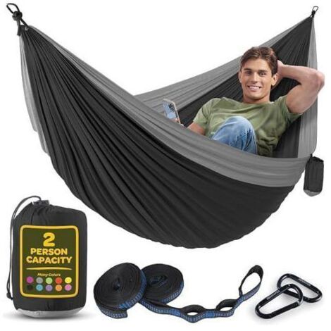 Hamac 2 Places, Pliable, Ultra-Léger et Portable, Capacité 350 kg, Idéal pour Jardin, Camping, Voyage, Gris Noir