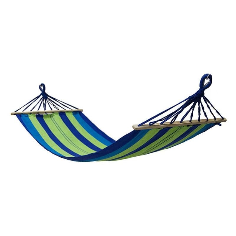 Hamac 200 x 80 cm avec barre transversale – Rayé bleu vert