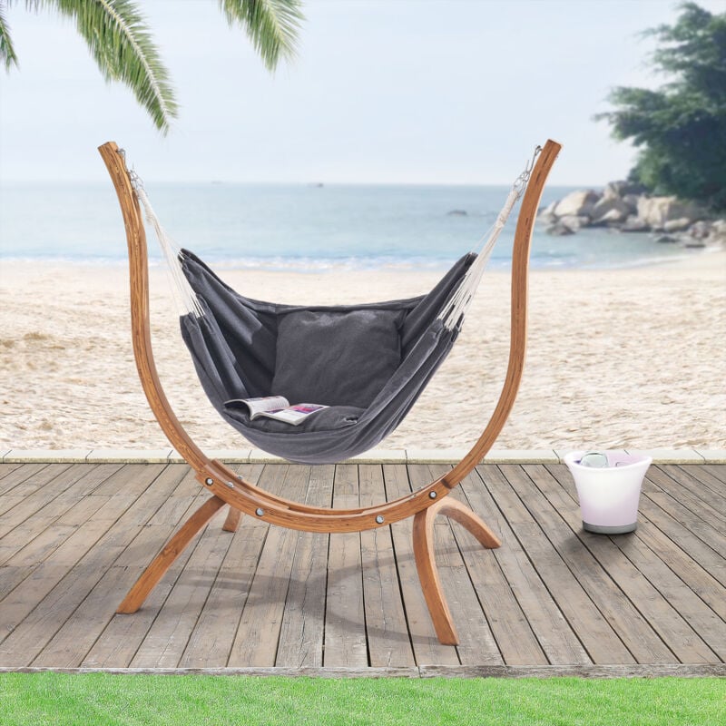 Chaise amaca base de style exclusif de soutien en bois avec coussins gris foncé