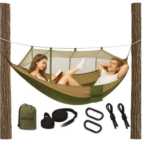Hamac pour 2 personnes - Nylon - Résistant à la déchirure - Capacité portante élevée - Marron et
