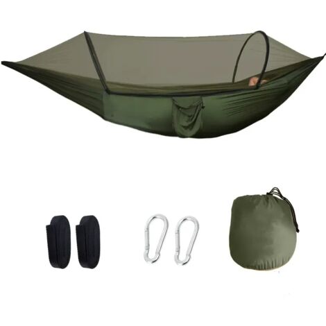 Hamac avec moustiquaire, équipé de 2 mousquetons et 2 sangles robustes, 260140cm, vert militaire