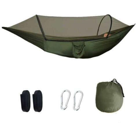 Hamac avec moustiquaire, équipé de 2 mousquetons et 2 sangles robustes, 260140cm, vert militaire