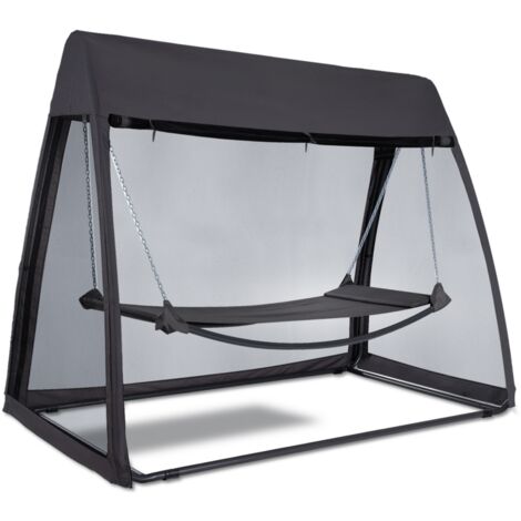 Hamac balancelle LAOS gris avec lit suspendu et moustiquaire