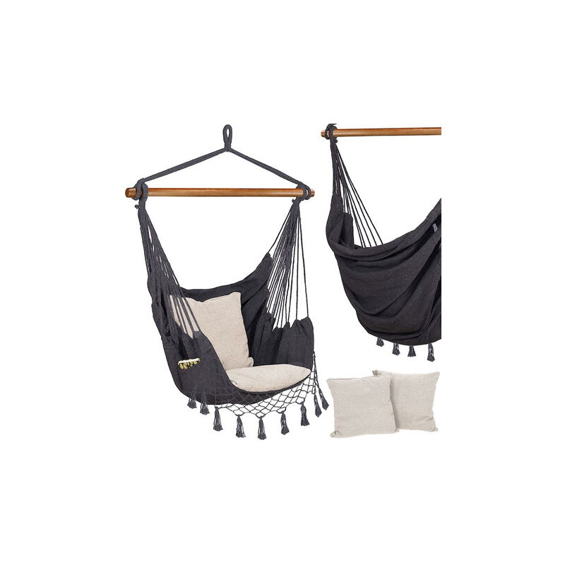Hamac brésilien avec oreillers 130x100cm chaise suspendue gris-beige.