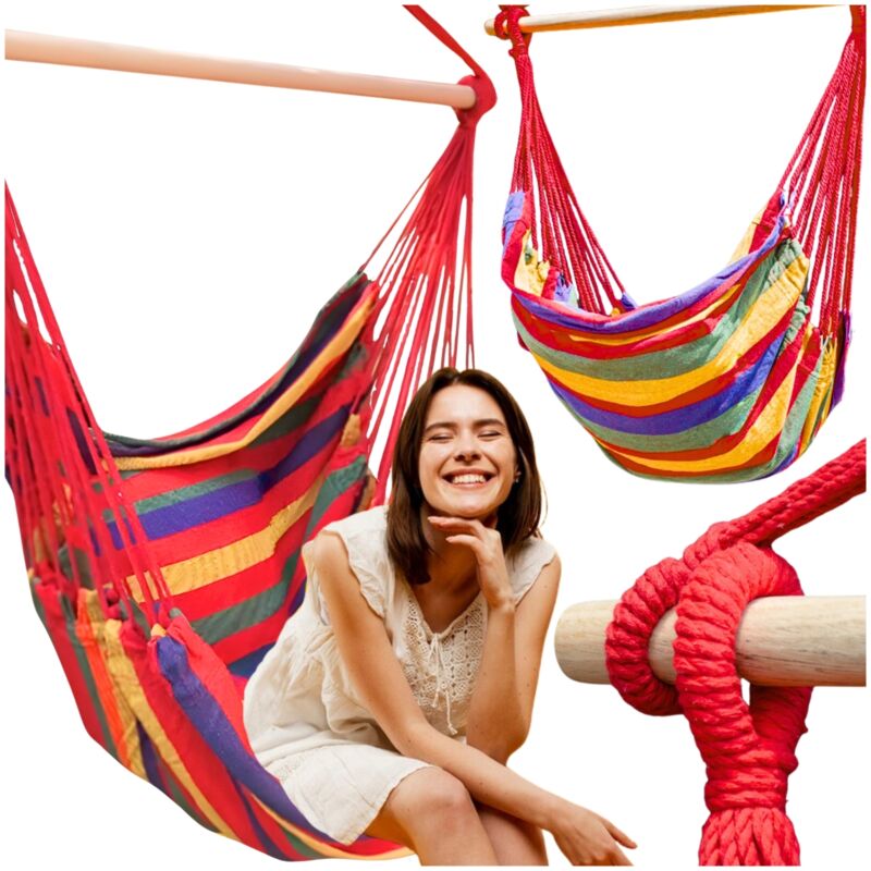 Hamac, chaise brésilienne, balancelle bohème, chaise suspendue de jardin avec barre d'écartement