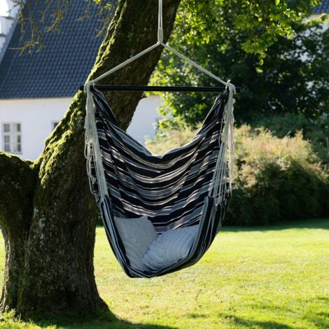Hamac chaise suspendue en tissu gris, noir et blanc MENDOZA
