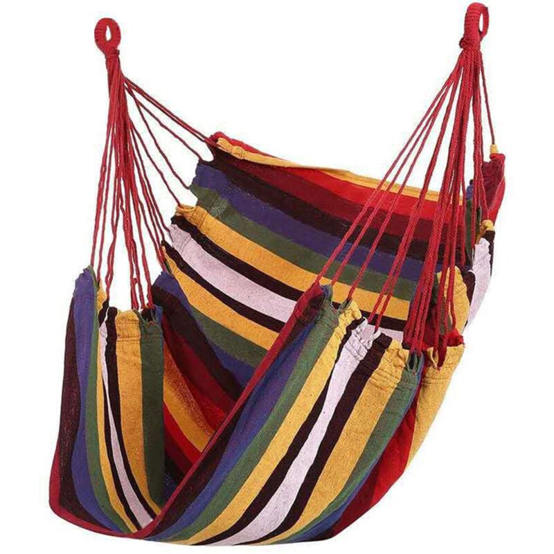 Hamac Chaise Toile Portable Confortable Chaise à Rayures Colorées Balançoire à Corde Suspendue pour Intérieur,DUBUNS