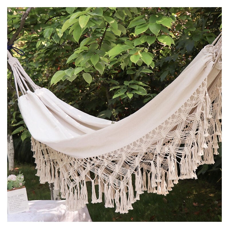 Hamac Chaises Balancoire Jardin Exterieur Maison Blanc Coton Corde Maroc Macramé-200150cm