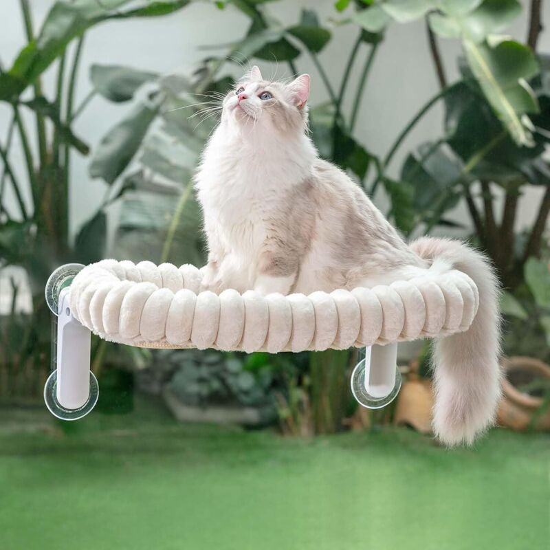Hamac Chat Fenetre Panier Perchoir Transat Suspendu Pliable Support Etagere Cododo Lit pour Coussin Petite et Grande Chats Tapis Réversible Lavable